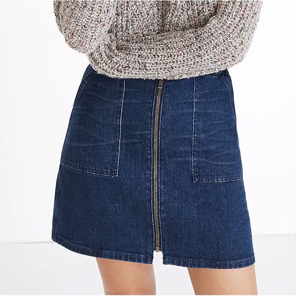 Madewell 28 Mini Denim Utility Skirt, Blue Jean Zipper Pocket Front A-Line Y2K